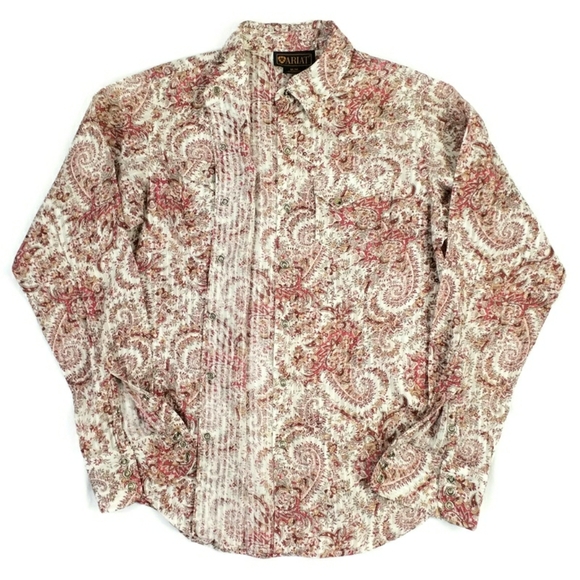 Ariat Soft Orange Paisley Print Long Sleeve Pearl Snap Western Shirt Womens M - Picture 13 of 16